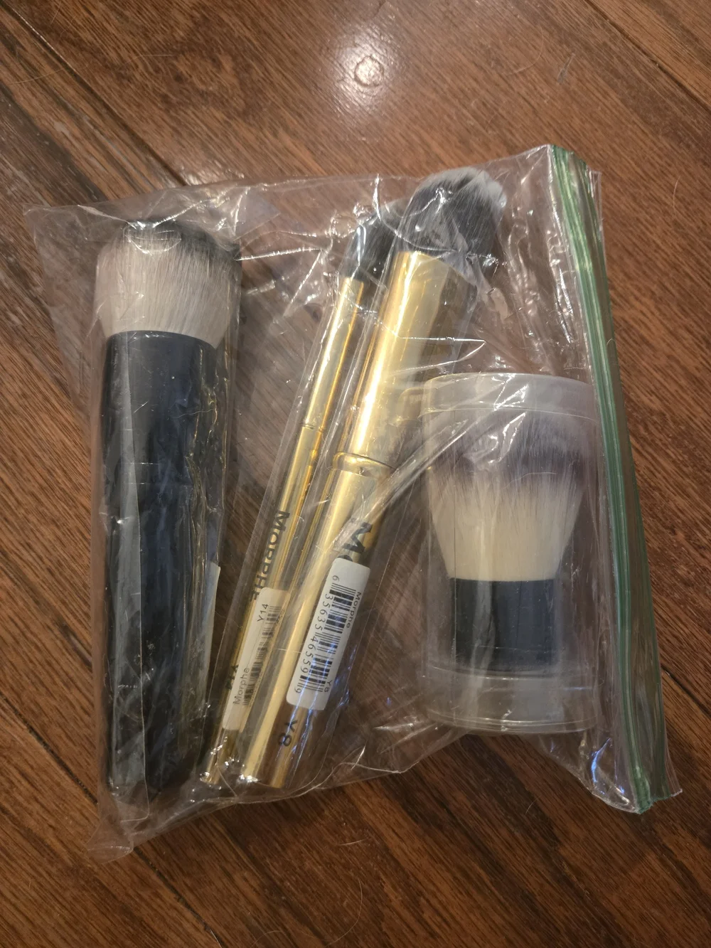 3 Morphe Black & Gold Makeup Brush Set And Kabuki Brush